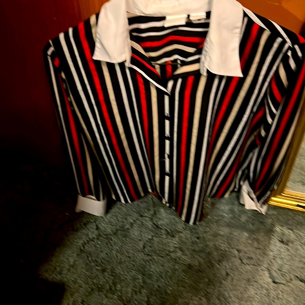 Button up silky striped shirt!